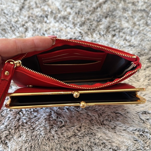 NWOT Forever Young Clutch Wallet Red with Gold Hardware Snap & Zip 2 Pockets - Picture 7 of 10